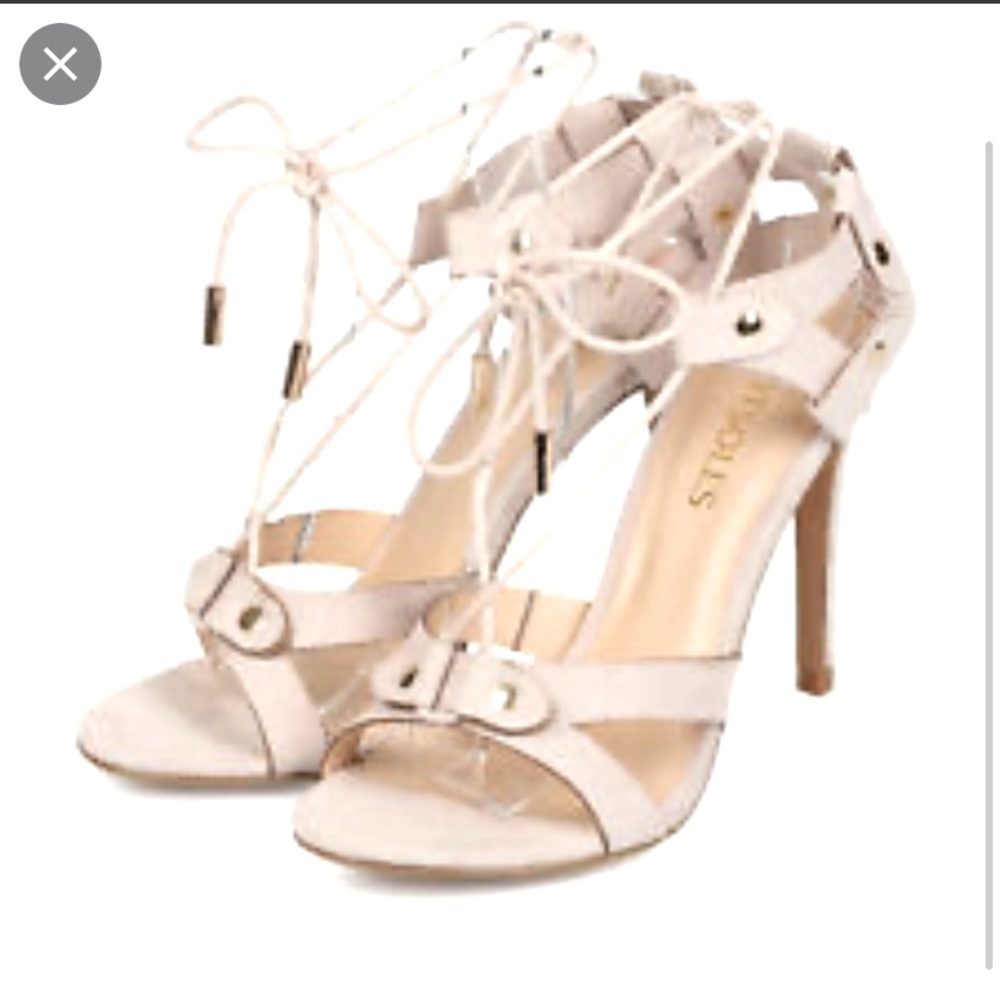 HOTSOLES Leo suede open toe strappy ankle wrap stiletto sandal.